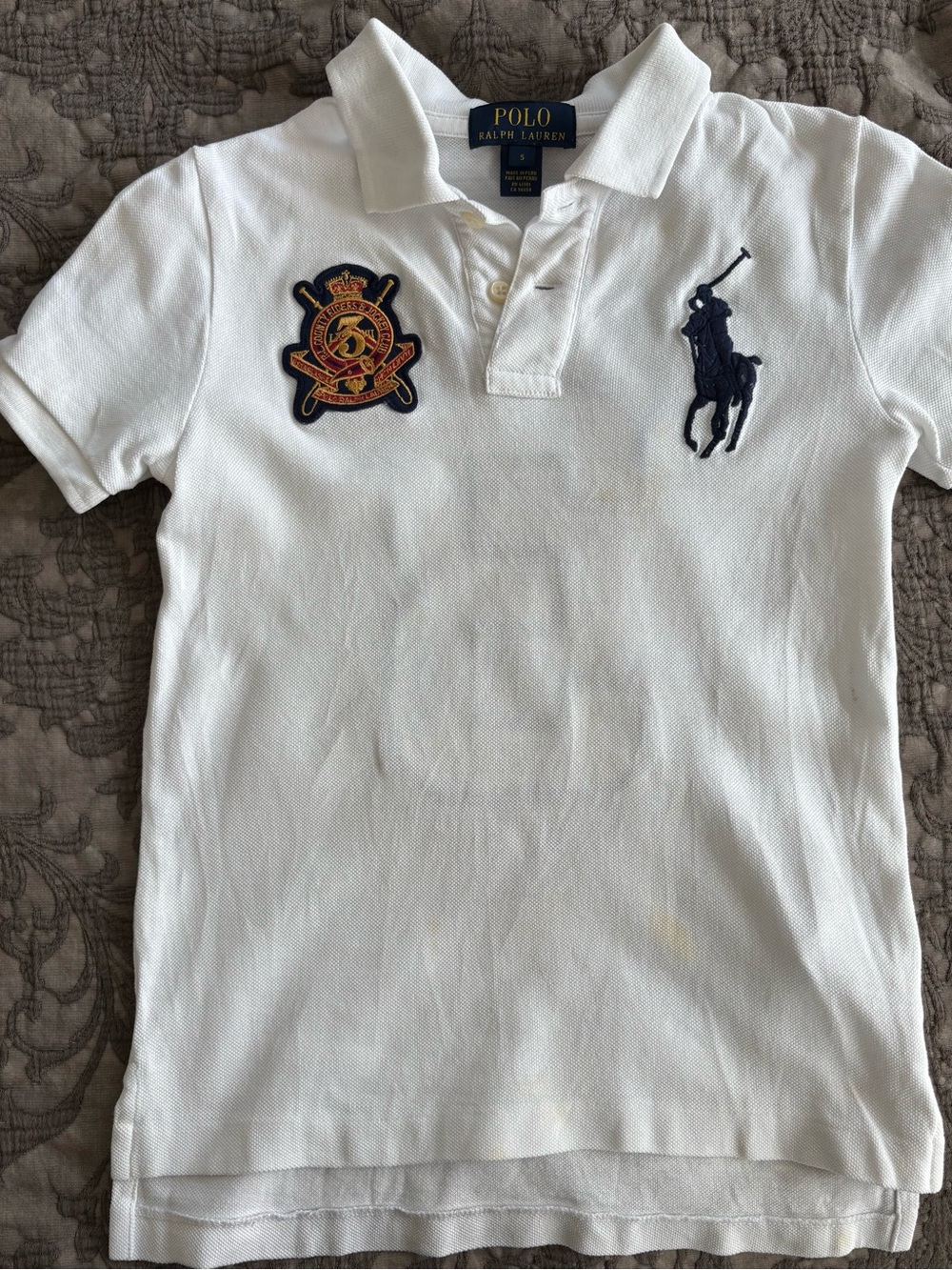 Personalized Polo by Ralph Lauren White Polo with Navy Pony & Crest Patch